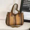 Stylish striped canvas tote bag for women, casual commuter shoulder and crossbody handbag. - Yellow