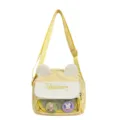 Cute yellow canvas ita bag with bunny ears, white flap, and front mesh window for pins. - Yellow