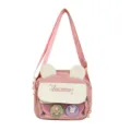 Pink canvas shoulder bag with cute rabbit ears and transparent itabag pocket for daily use. - Pink