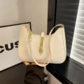 Chic white hobo shoulder bag with gold chain and metal lock, elegant daily women handbag. - White