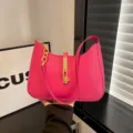 Hot Pink Faux Leather Underarm Bag with Gold Chain and Gancini Lock Stylish Women Handbag - Rose Red