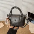 Korean style vintage black leather handbag with furry bear pendant, elegant shoulder bag for women. - Black With Pendant