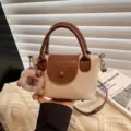 Retro women handbag casual shoulder crossbody bag stylish beige brown contrast color daily tote - Beige With Pendant