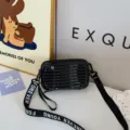 Black mini suitcase crossbody bag with letter strap, trendy box shoulder bag for women. - Black