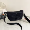Minimalist black nylon dumpling crossbody bag, versatile casual daily commute shoulder bag woman - Black