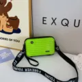 Bright green mini hard shell suitcase crossbody bag with black letter strap stylish. - Green