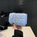 Women quilted chain shoulder bag fashion small square crossbody bag light blue stylish - Blue