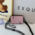 Pink mini suitcase crossbody bag for women fashion shoulder bag with strap design. - Pink