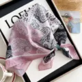 Vintage paisley katoen linnen vierkante sjaal voor vrouwen lente herfst halsdoek - Gesplitst Paisley - Zwart & Roze