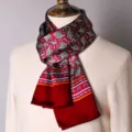 Men's red silk scarf featuring classic paisley pattern and striped borders for elegant daily wear. - Auspicious Paisley - China Red