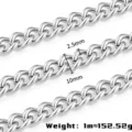 Stainless steel curb chain DIY necklace bracelet hip-hop fashion jewelry accessory parts 1m - Steel Color Curb Chain / 2.5x10mm