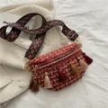 Ethnic style tassel woven crossbody bag for women, fashionable wide strap shoulder chest bag. - Red