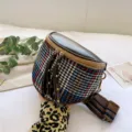 Fashion tweed houndstooth crossbody chest bag for women, wide strap stylish autumn winter purse. - Blue