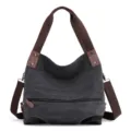 Borsa a tracolla casual in tela grigio scuro da donna borsa hobo versatile ed elegante. - Nero