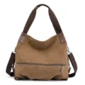Women's Casual Canvas Shoulder Bag Solid Color Large Capacity Handbag Crossbody Bag - Brown