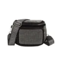 Bolso cruzado negro con pedreria para mujer elegante bolsa con estoperoles y correa ancha - Plateado