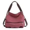 Borsa a tracolla in tela rosso vino casual hobo con cinghia e tasca anteriore con zip - Viola e Caffè