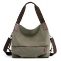 Casual canvas shoulder bag for women, stylish tote and crossbody bag with zipper pocket. - Army Green