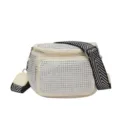 Elegante bolso bandolera blanco de diamantes de imitación con correa ancha de chevrón - Blanco Roto