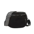 Bolso cruzado negro con tachuelas y correa ancha en blanco y negro, variante elegante. - Negro