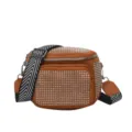 Bolso bandolera marrón con pedrería y correa ancha geométrica en blanco y negro elegante bolso - Marrón