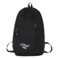 Casual black nylon backpack for men and women, large capacity school bag with zipper. - Black