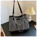 Zwarte Strass Shopper Tas GLANZende Kristallen Schoudertas met Ketting voor Dames - Zilver
