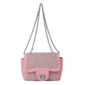 Pink rhinestone shoulder bag with chain strap and chic design for stylish women everyday. - Pink