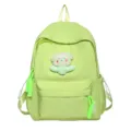 Light green minimalist casual backpack for women and students with cute plush decoration. - Green
