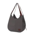 Casual canvas shoulder bag for women, large capacity retro tote bag with brown leather straps. - Fashion Grey