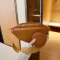 Riñonera de pana marrón bolso de pecho informal con monedero pequeño y correa ajustable - Marrón