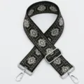 Ethnic style wide jacquard replacement bag strap with silver metal hardware for crossbody bags. - No.395 Silver Hook