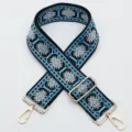 Ethnic style blue geometric pattern replacement bag strap with gold metal hardware, thick wide design. - No.396 Gold Hook