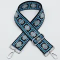 Replacement bag strap black blue ethnic jacquard wide shoulder strap with metal buckles - No.396 Silver Hook