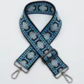 Blue ethnic jacquard bag strap replacement, stylish wide shoulder strap for bags. - No.396 Gunmetal Hook