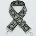 Colorful ethnic jacquard wide replacement bag strap with metal hooks and adjustable buckle. - No.397 Silver Hook