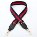 Replacement handbag strap with embroidered rose and classic web stripe design for shoulder bags. - Blue Red Rose with Black