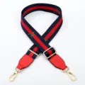 Replacement canvas bag strap with embroidered roses and red blue stripe design for crossbody bags. - Blue Red Rose with Bright Red