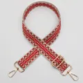 Adjustable replacement bag strap with red geometric woven pattern and gold metal hardware. - Gold Hook / No. 1052
