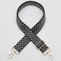 Replacement woven bag strap black and white geometric pattern with adjustable gold metal hardware - No. 1062 Silver Line White Edge