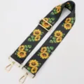 Adjustable black wide bag strap with sunflower print, stylish replacement shoulder strap. - Sunflower Pattern / Length 130cm Width 5cm / Gold Hook