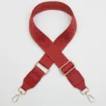 Red woven replacement bag strap with adjustable buckle and leather ends for women's cross-body purses. - Gold Hook / Red