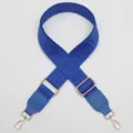 Blue wide replacement bag strap with geometric woven pattern, adjustable gold buckles and hooks. - Gold Hook / No. 1179