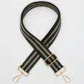 Fashionable widened bag strap with black and gold contrast stripes, adjustable metal hardware. - Gold Hook / Style 743