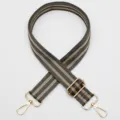 Adjustable wide bag strap replacement in dark grey and beige striped webbing design. - Gold Hook / Style 744