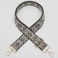 Geweven tas vervangende riem zwart beige geometrische jacquard verstelbare schouderband - Stijl 1140 / Gouden Haak