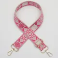 Ethnic jacquard wide bag strap replacement with pink pattern and gold hardware for crossbody - Gold Hook / Pattern 1091