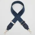 Blue wide replacement bag strap with chevron pattern, adjustable length and gold hardware. - Gold Hook / Navy Blue