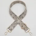 Geweven vervangende tassenband, grijs geometrisch patroon, verstelbare schouderband, goud. - Stijl 1142 / Gouden Haak