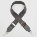 Grey woven wide bag strap with geometric pattern, adjustable length and metal hooks. - No. 1188